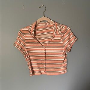 No Boundaries Pink and White Striped Polo Shirt
